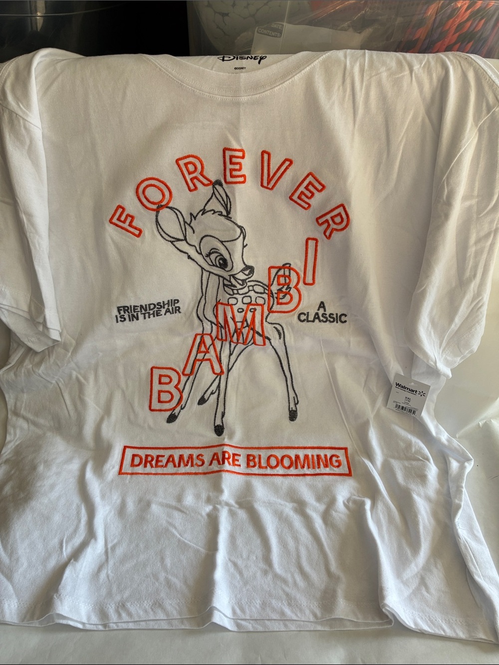 Disney Bambi Embroidered Graphic T-Shirt White Orange XXL 2XL NWT